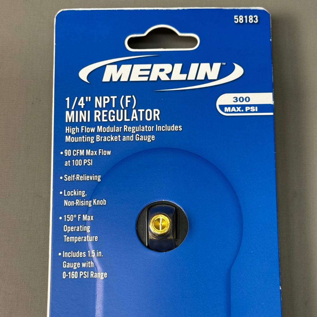 MERLIN Mini Regulator 1/4" NPT (F) 300 max. PSI 7". x 2 1/2" Black 58183