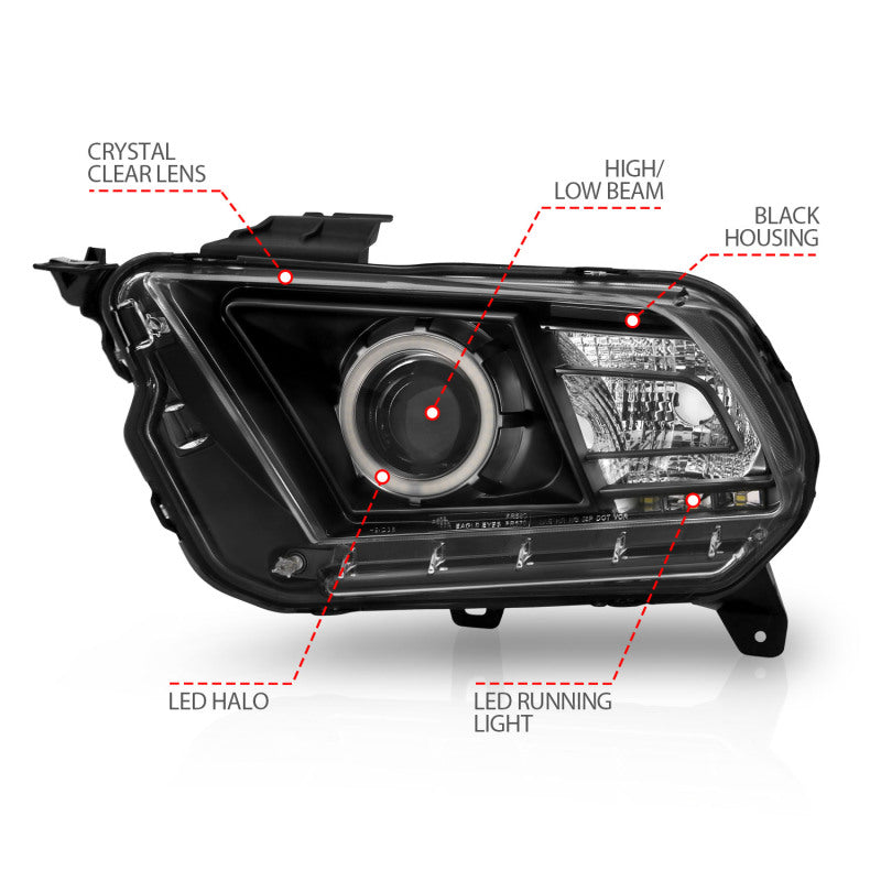 Anzo 2010-2014 Ford Mustang Projector Headlights w/ Halo Black (CCFL)