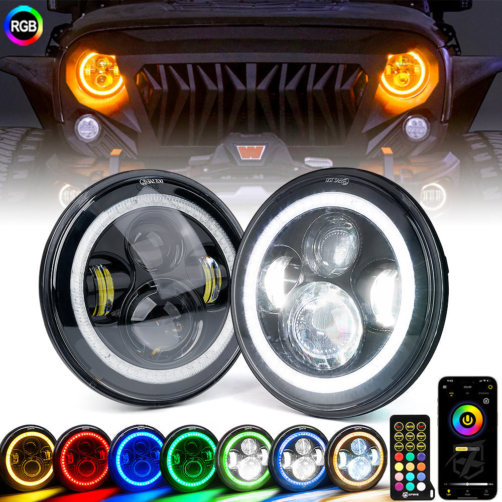 Xprite 7" LED RGB Halo Headlights 2007-2018 Wrangler