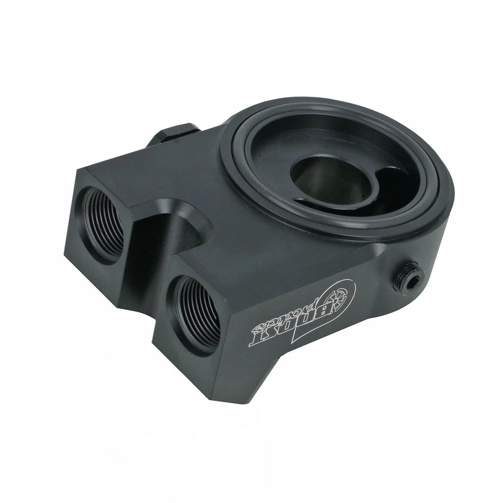 BOOST Products Billet Oil Filter Sandwich Plate Adapter  w/ Thermostat, black anodized