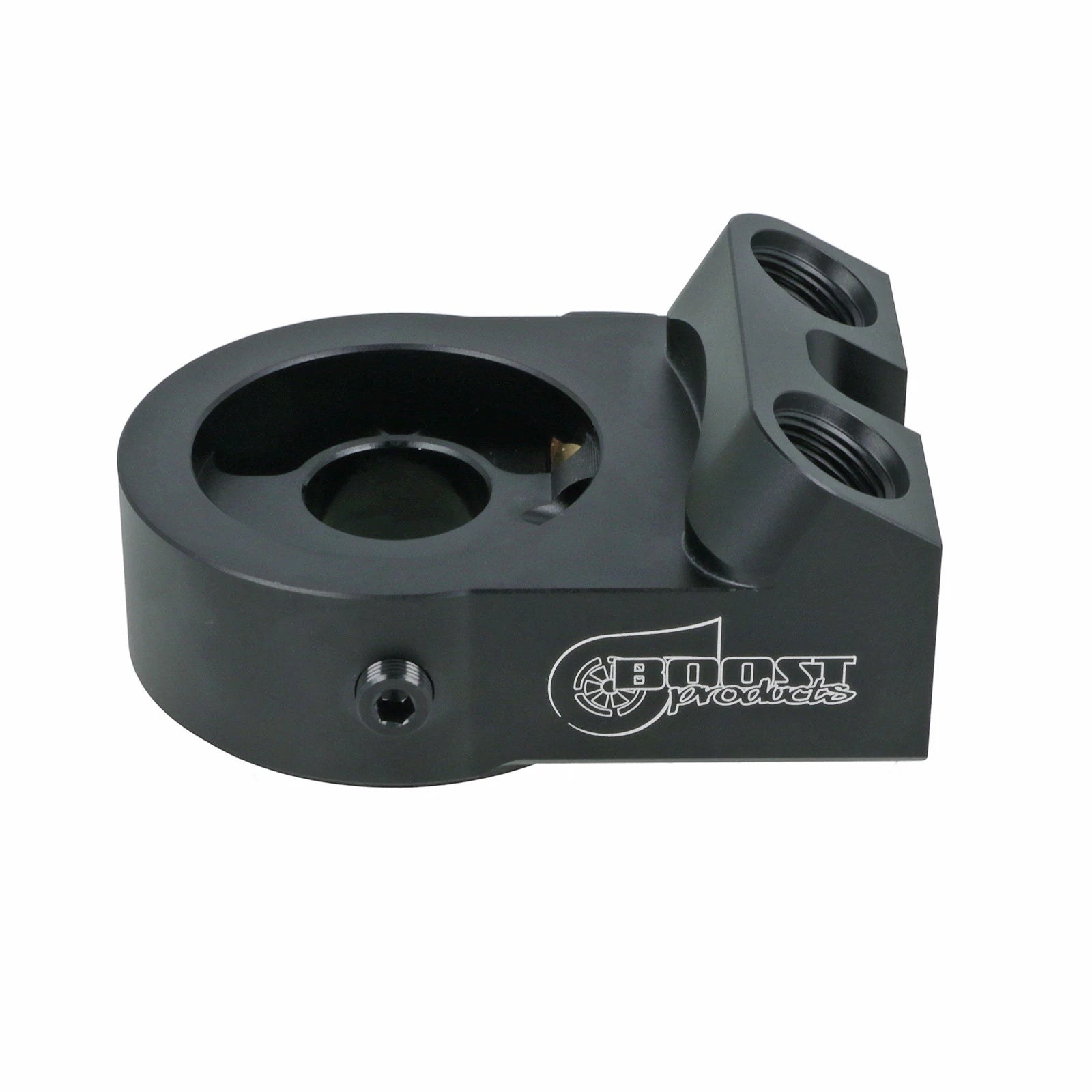BOOST Products Billet Oil Filter Sandwich Plate Adapter  w/ Thermostat, black anodized