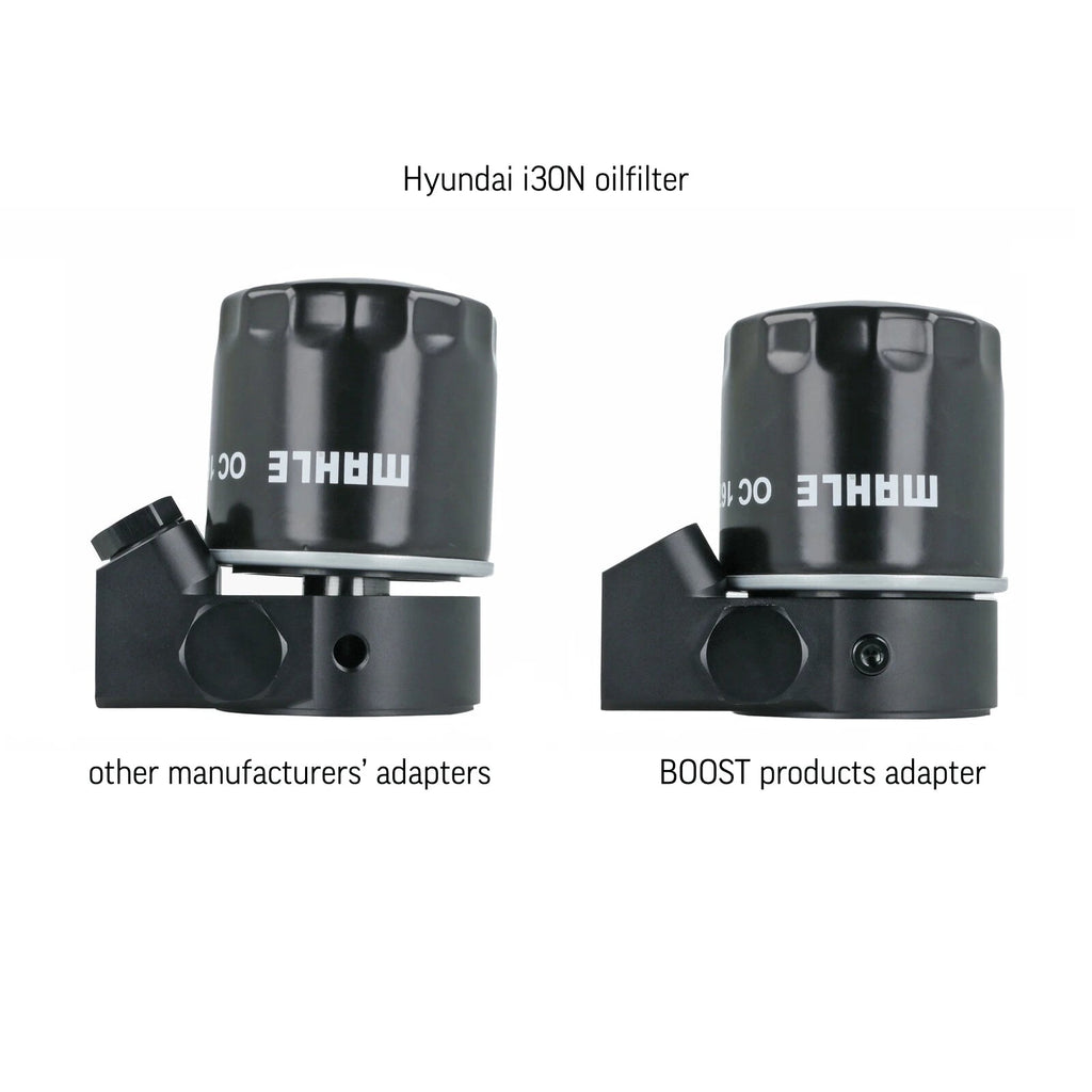 BOOST Products Billet Oil Filter Sandwich Plate Adapter  w/ Thermostat, black anodized