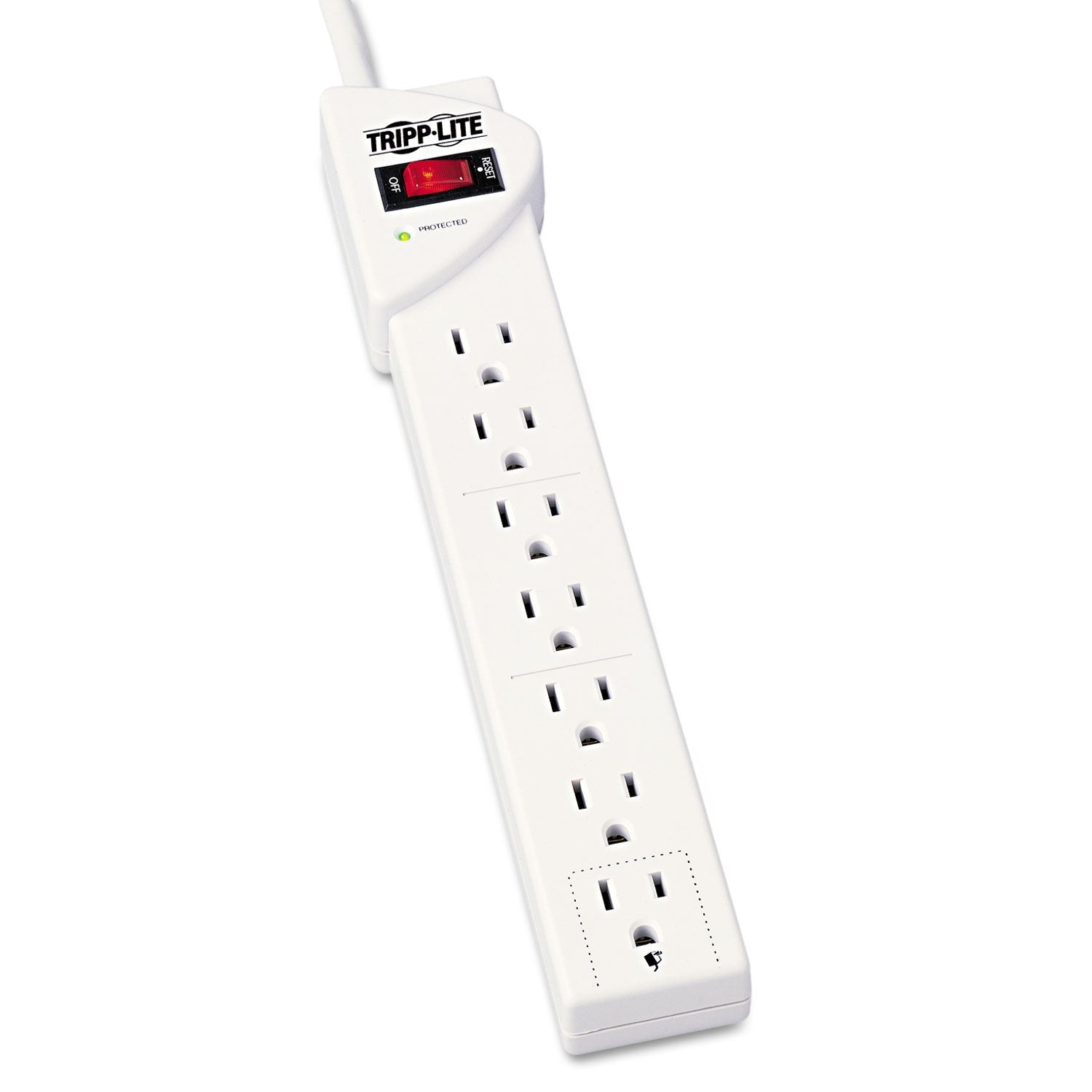 Tripp Lite Protect It! Surge Protector, 7 AC Outlets, 6 ft Cord, 1,080 J, Light Gray