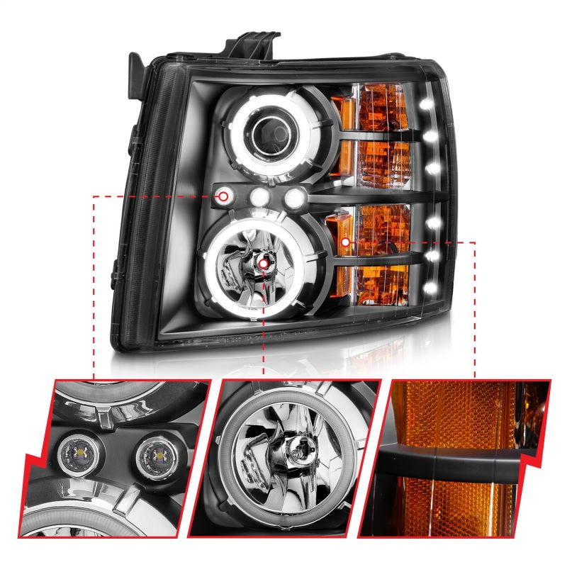 Anzo 2007-2013 Chevrolet Silverado 1500 Projector Headlights w/ Halo Black