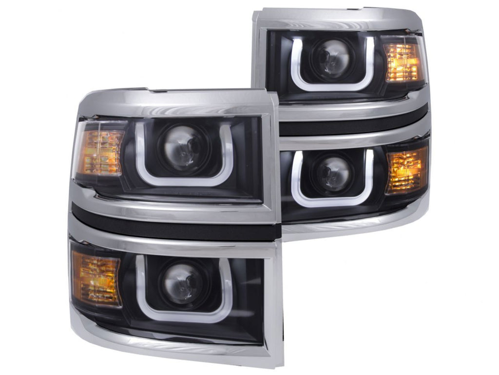Anzo 2014-2015 Chevrolet Silverado Projector Headlights w/ U-Bar Black w/ C