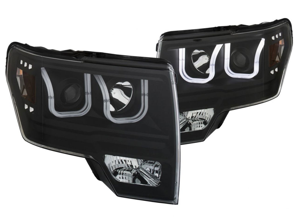 Anzo 2009-2014 Ford F-150 Projector Headlights w/ U-Bar Black Amber (HID TY