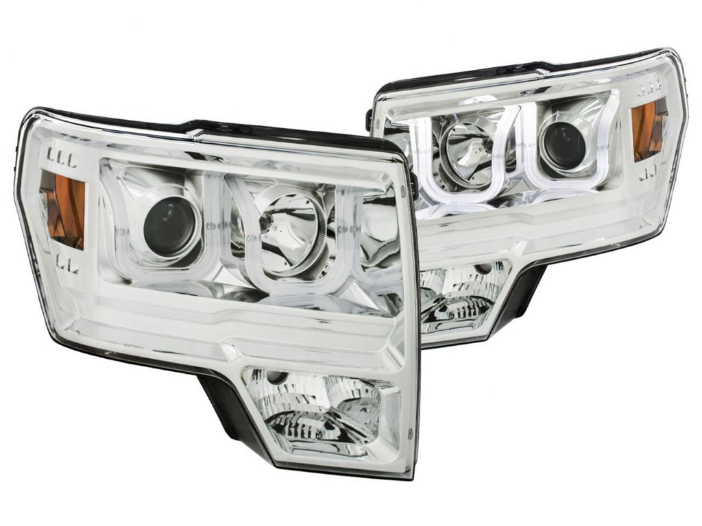 Anzo 2009-2014 Ford F-150 Projector Headlights w/ U-Bar Chrome Amber (HID T