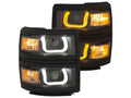 Anzo 14+ Chevy 1500 Projector Headlights W/ U-Bar Switchback Black W/ Amber