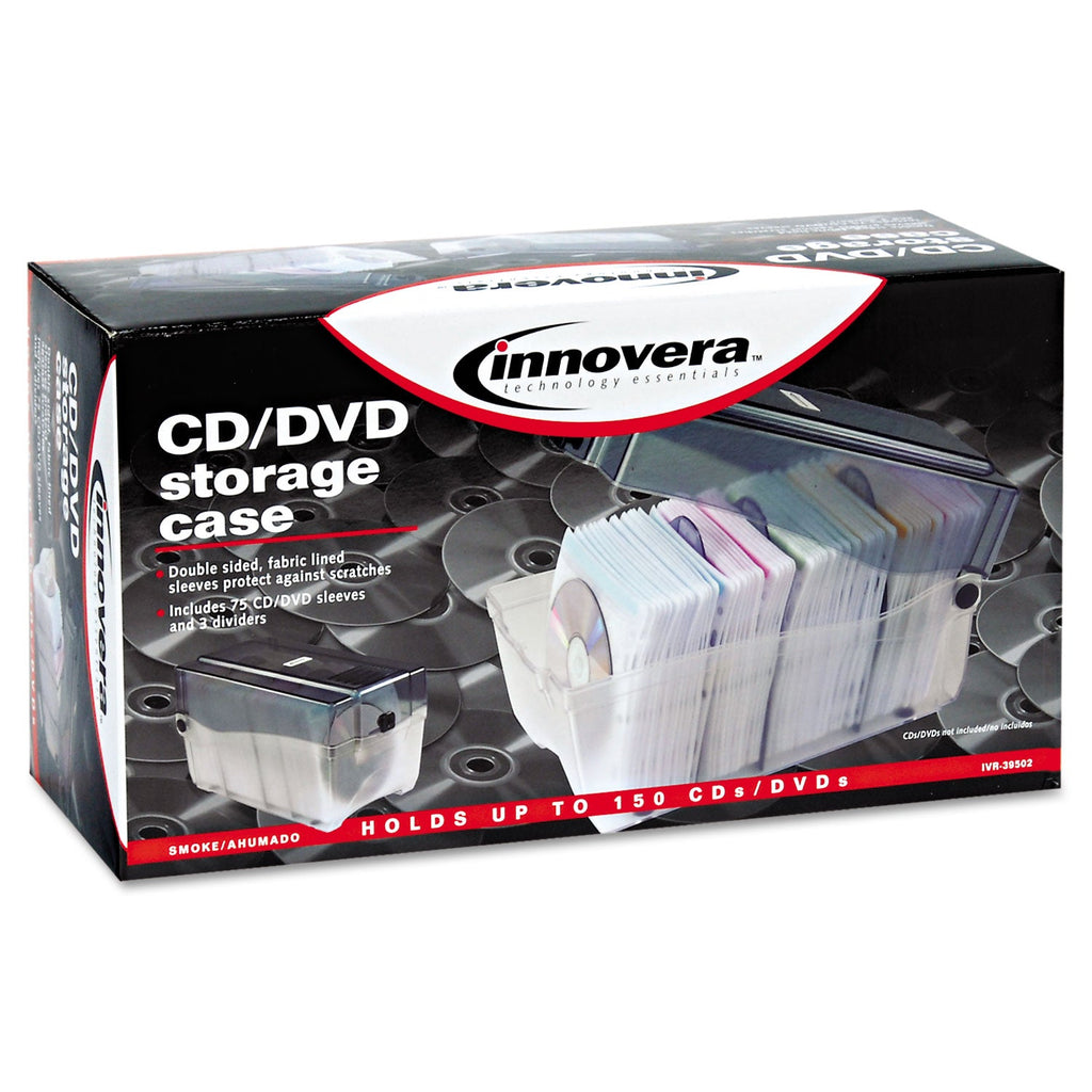 Innovera CD/DVD Storage Case, Holds 150 Discs, Clear/Smoke