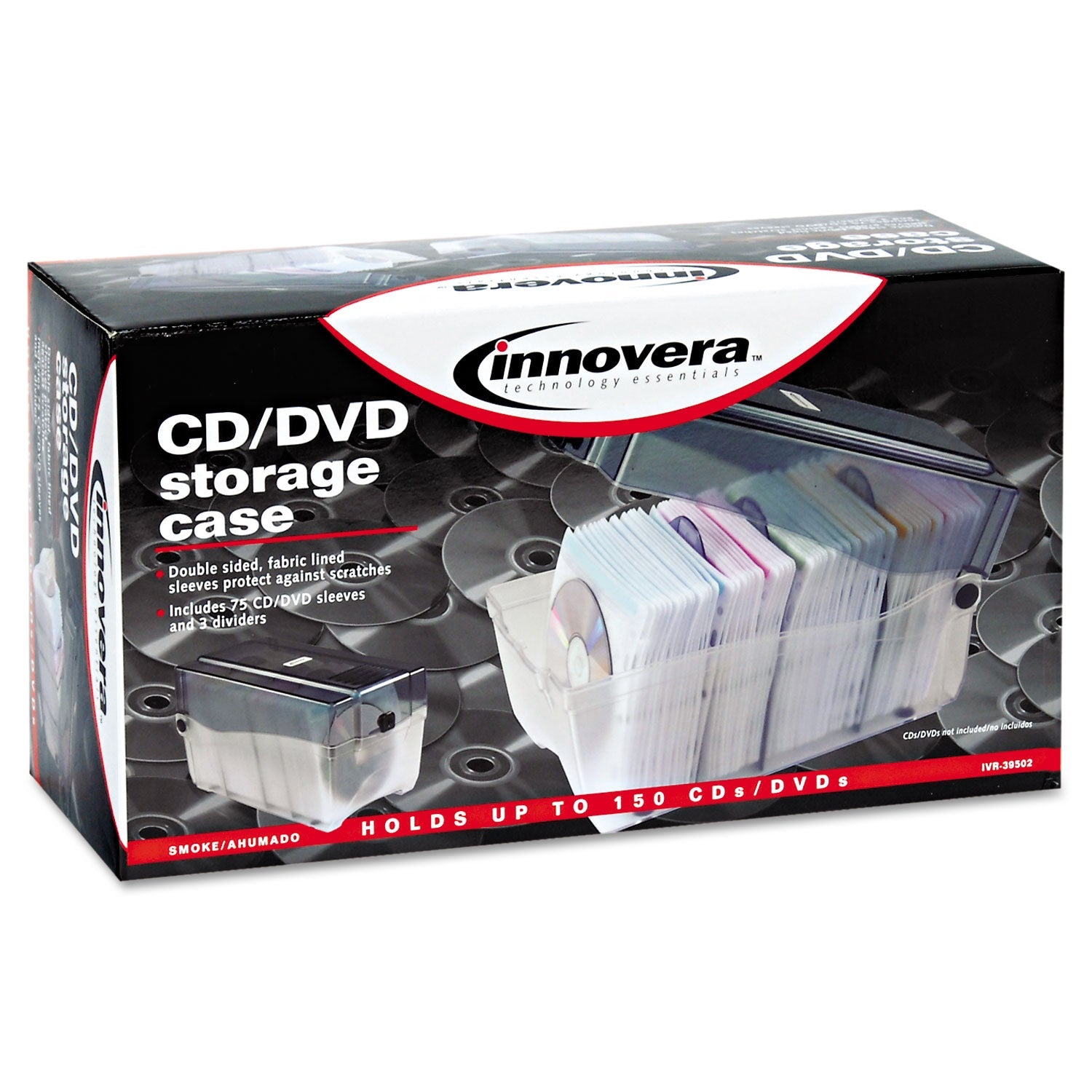 Innovera CD/DVD Storage Case, Holds 150 Discs, Clear/Smoke