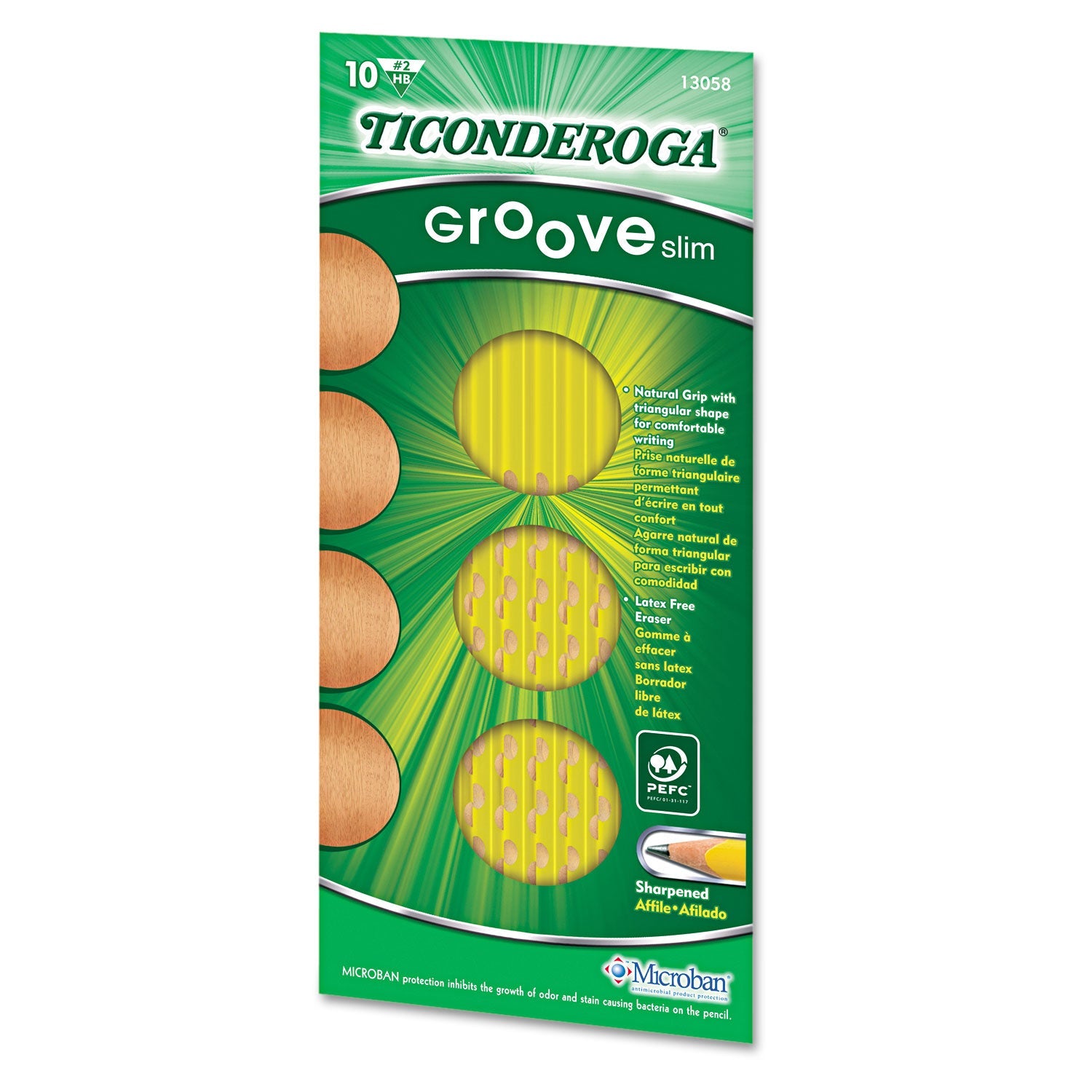 Ticonderoga Groove Pencils, HB (#2), Black Lead, Yellow Barrel, 10/Pack