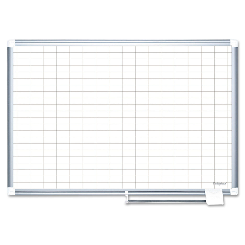 MasterVision Gridded Magnetic Porcelain Planning Board, 1 x 2 Grid, 72 x 48, Aluminum Frame