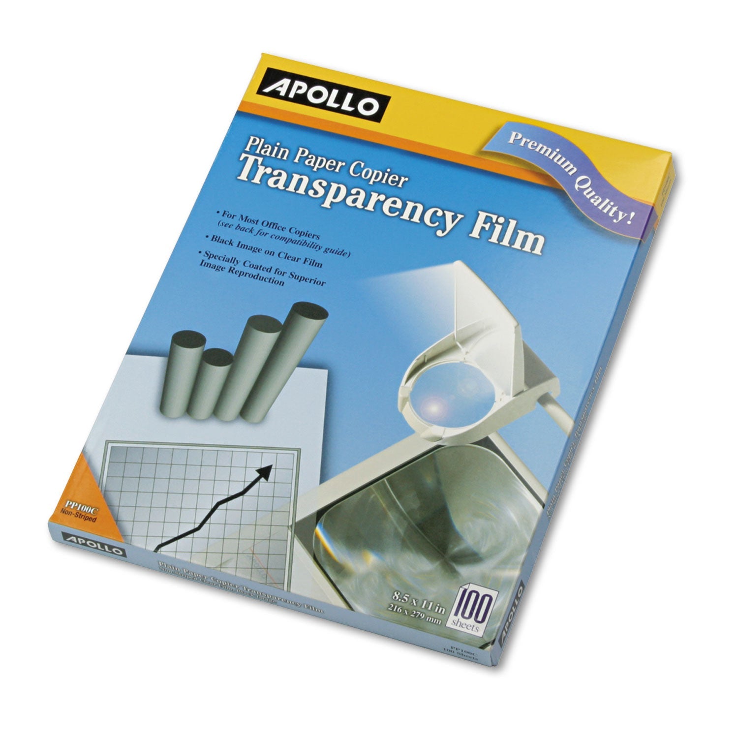 Apollo Plain Paper Transparency Film, 8.5 x 11, Black on Clear, 100/Box