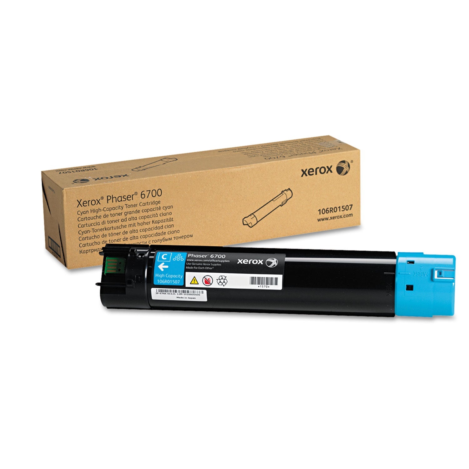 Xerox 106R01507 High-Yield Toner, 12,000 Page-Yield, Cyan