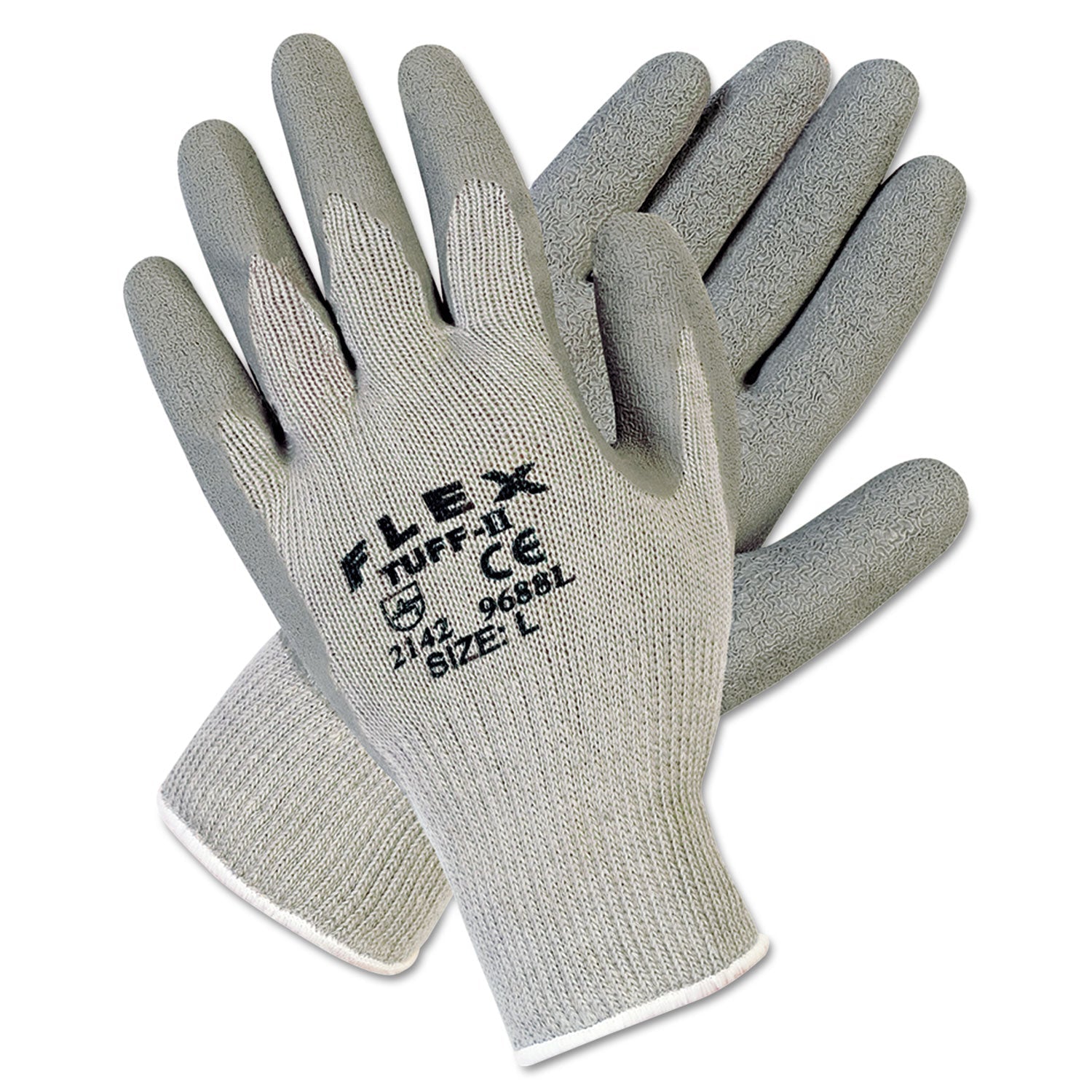 MCR FlexTuff Latex Dipped Gloves, Gray, Large, 12 Pairs