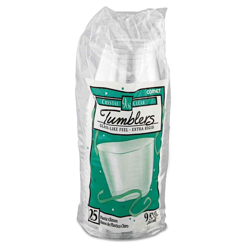 WNA Comet Smooth Wall Tumblers, 9 oz, Clear, Squat, 25/Pack, 20 Packs/Carton