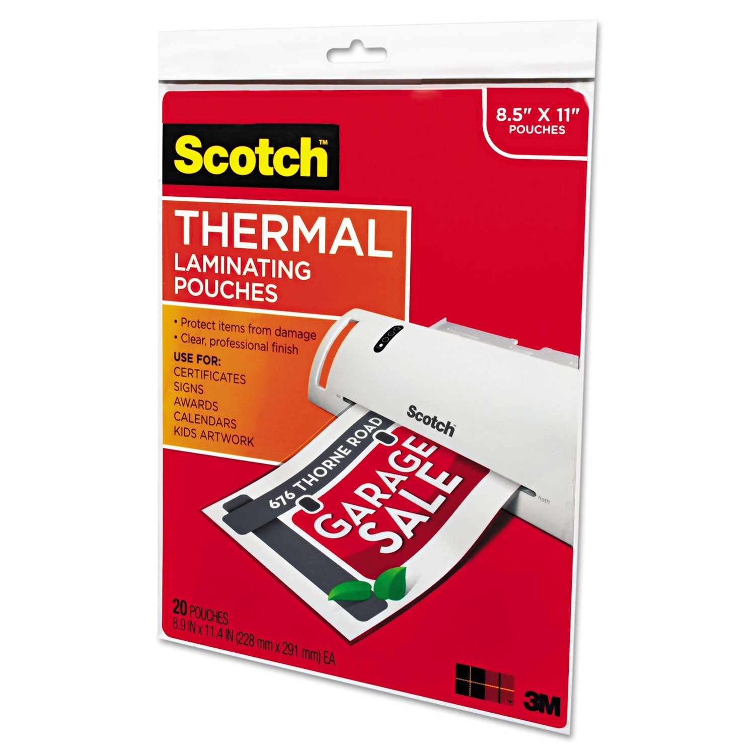 Scotch Laminating Pouches, 3 mil, 9" x 11.5", Gloss Clear, 20/Pack