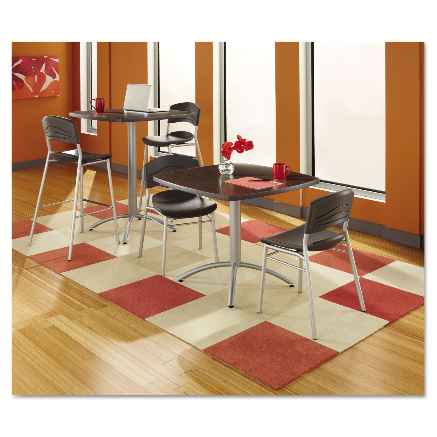 Iceberg CafeWorks Stool, Supports Up to 225 lb, Graphite Seat/Back, Silver Base