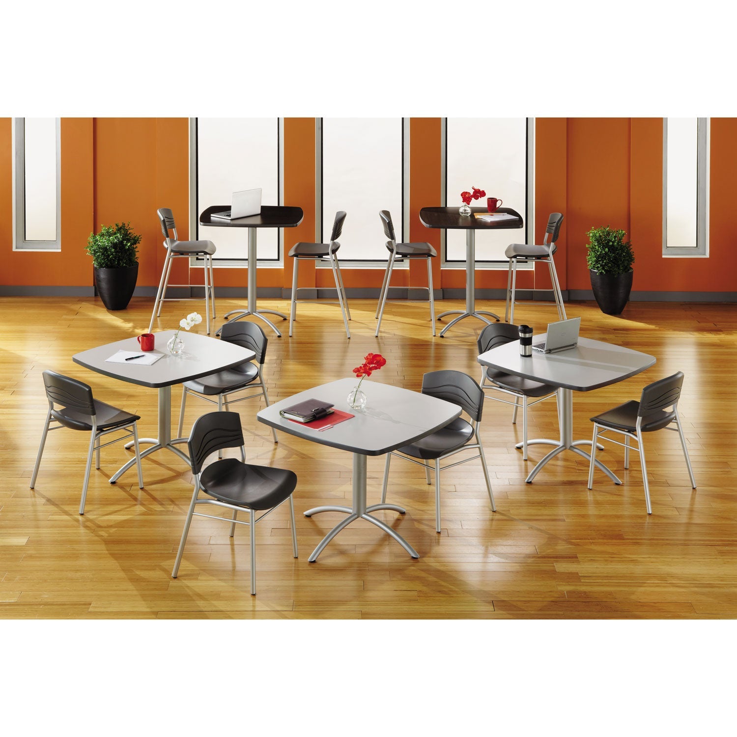Iceberg CafeWorks Stool, Supports Up to 225 lb, Graphite Seat/Back, Silver Base