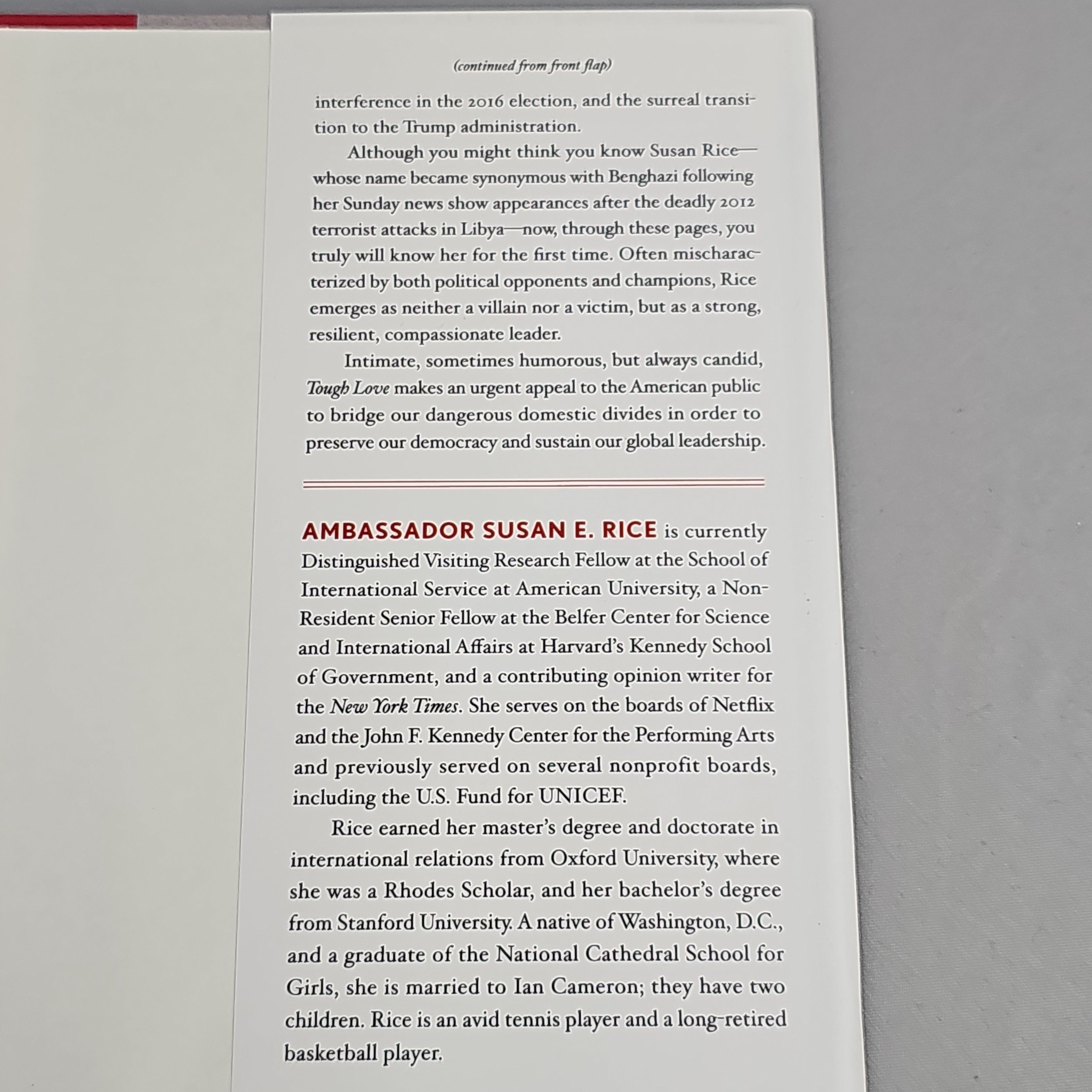 TOUGH LOVE by Susan Rice Book Hardback (New)