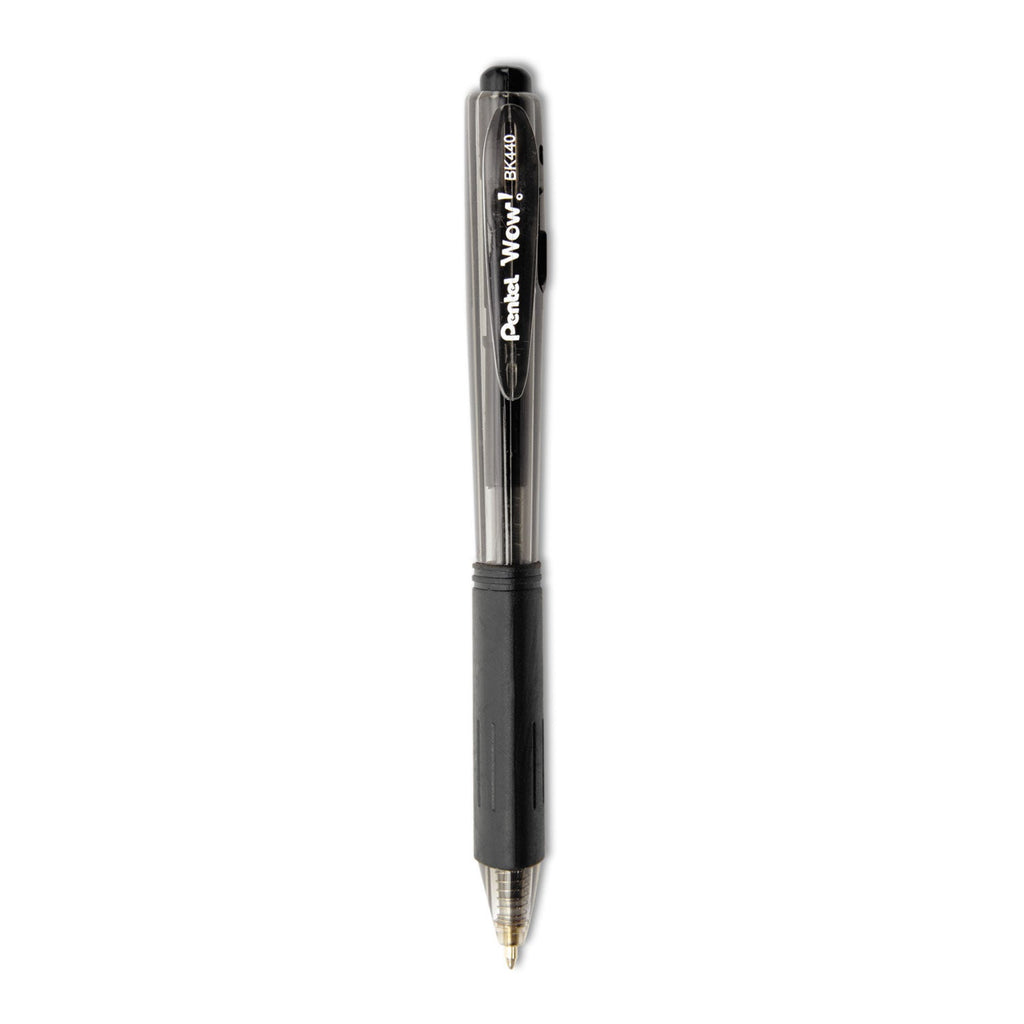 Pentel WOW! Ballpoint Pen Value Pack, Retractable, Medium 1 mm, Black Ink, Black Barrel, 36/Pack