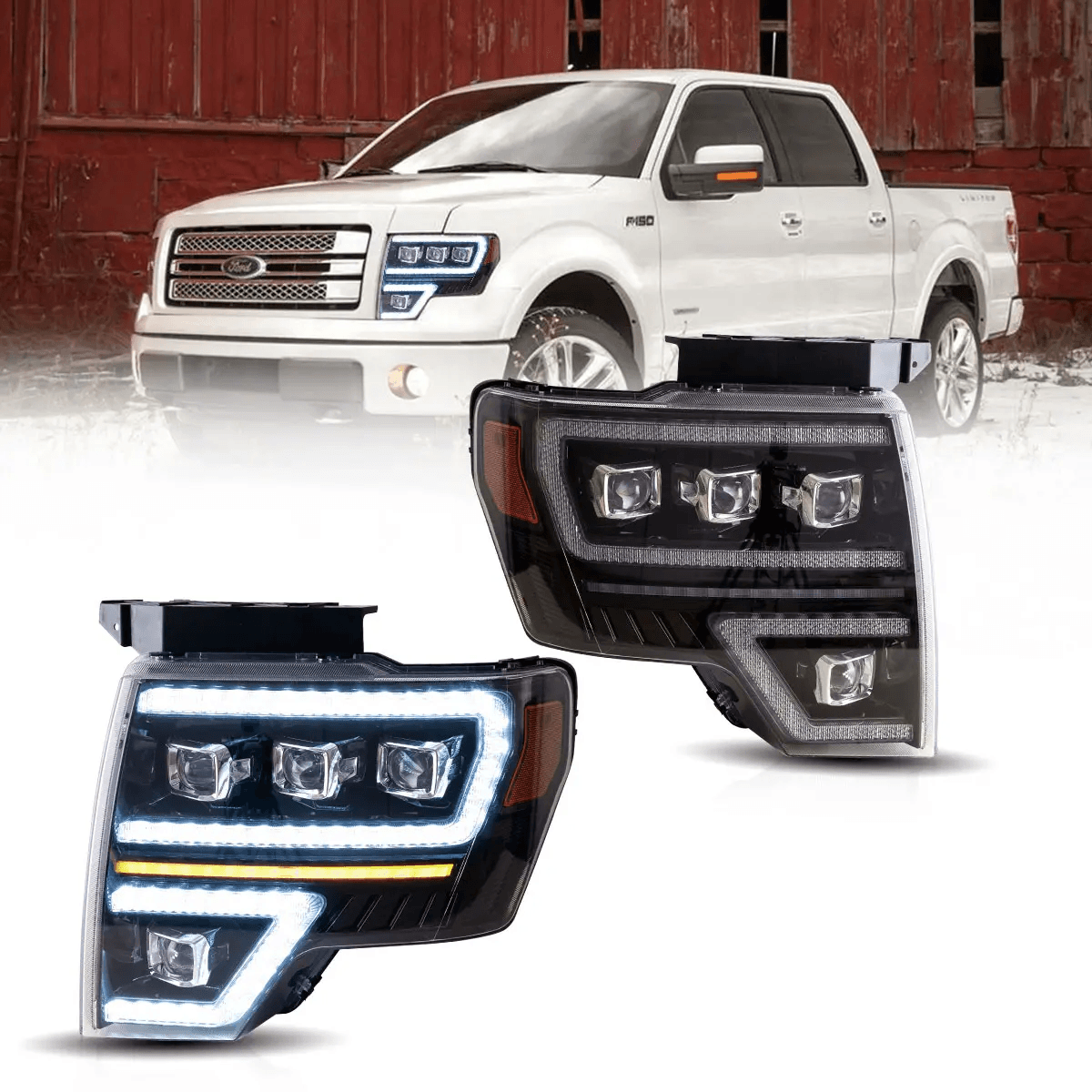 LED Headlight Assembly Matrix Projector Black For 2009-2014 F150 12th Gen