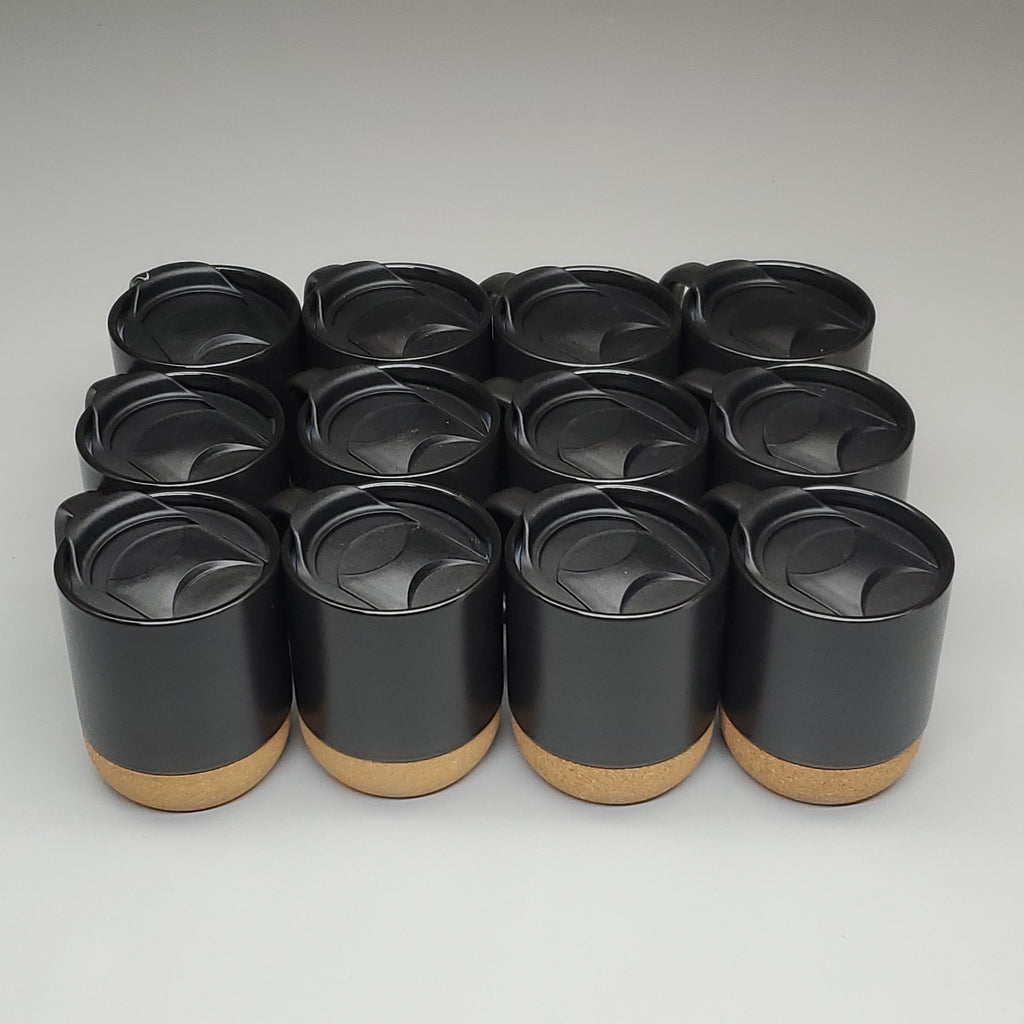 CERAMIC MUGS (12 PACK) w/ Cork Base & Lid Black AC566-00