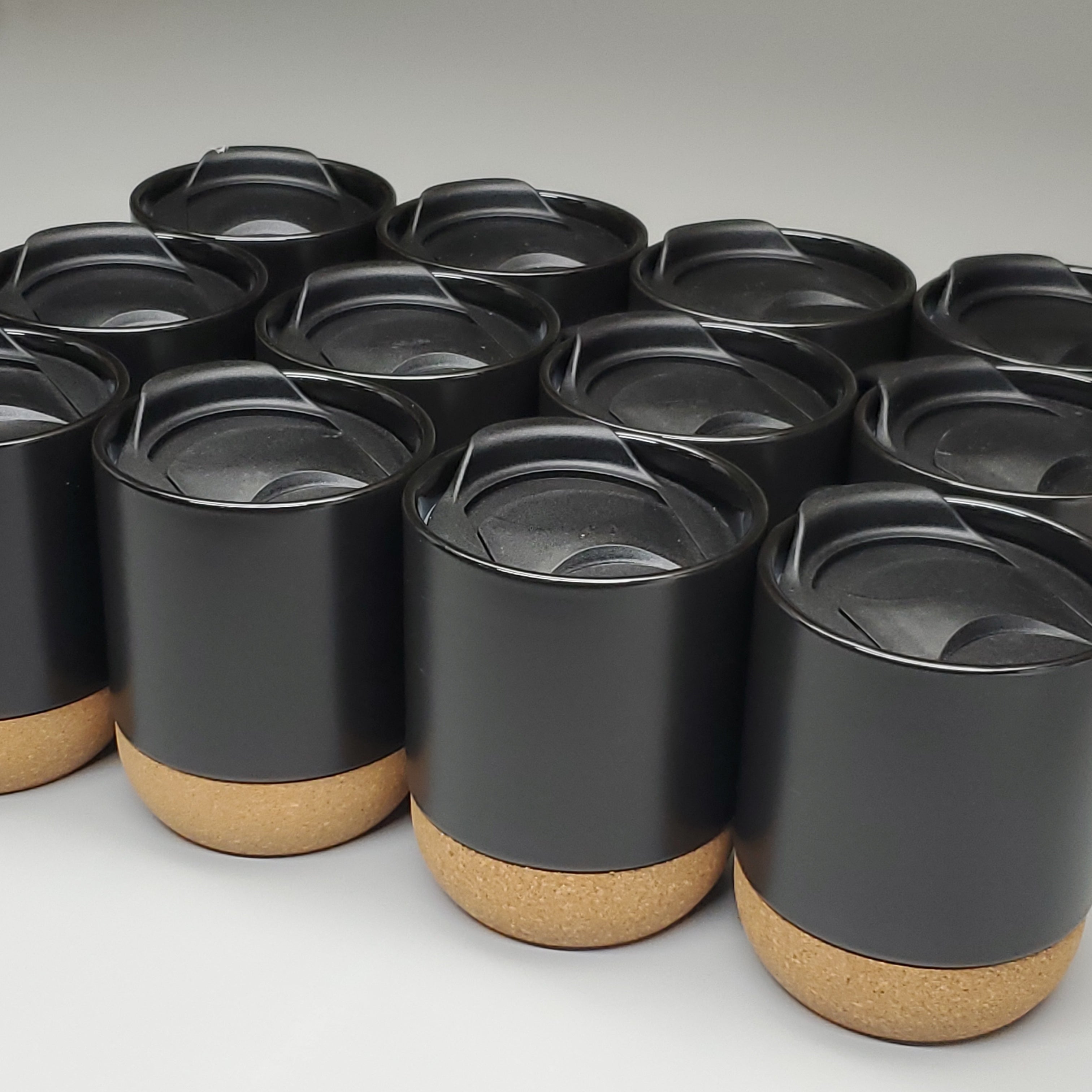 CERAMIC MUGS (12 PACK) w/ Cork Base & Lid Black AC566-00