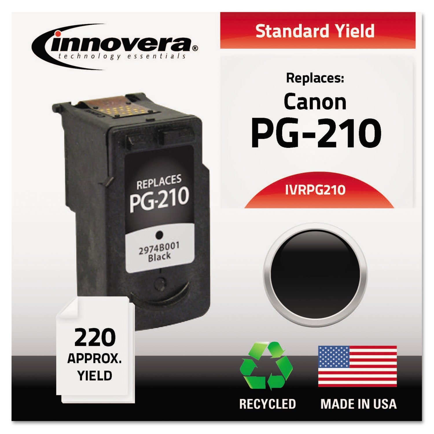 Innovera Remanufactured Black Ink, Replacement for PG-210 (2974B001), 220 Page-Yield
