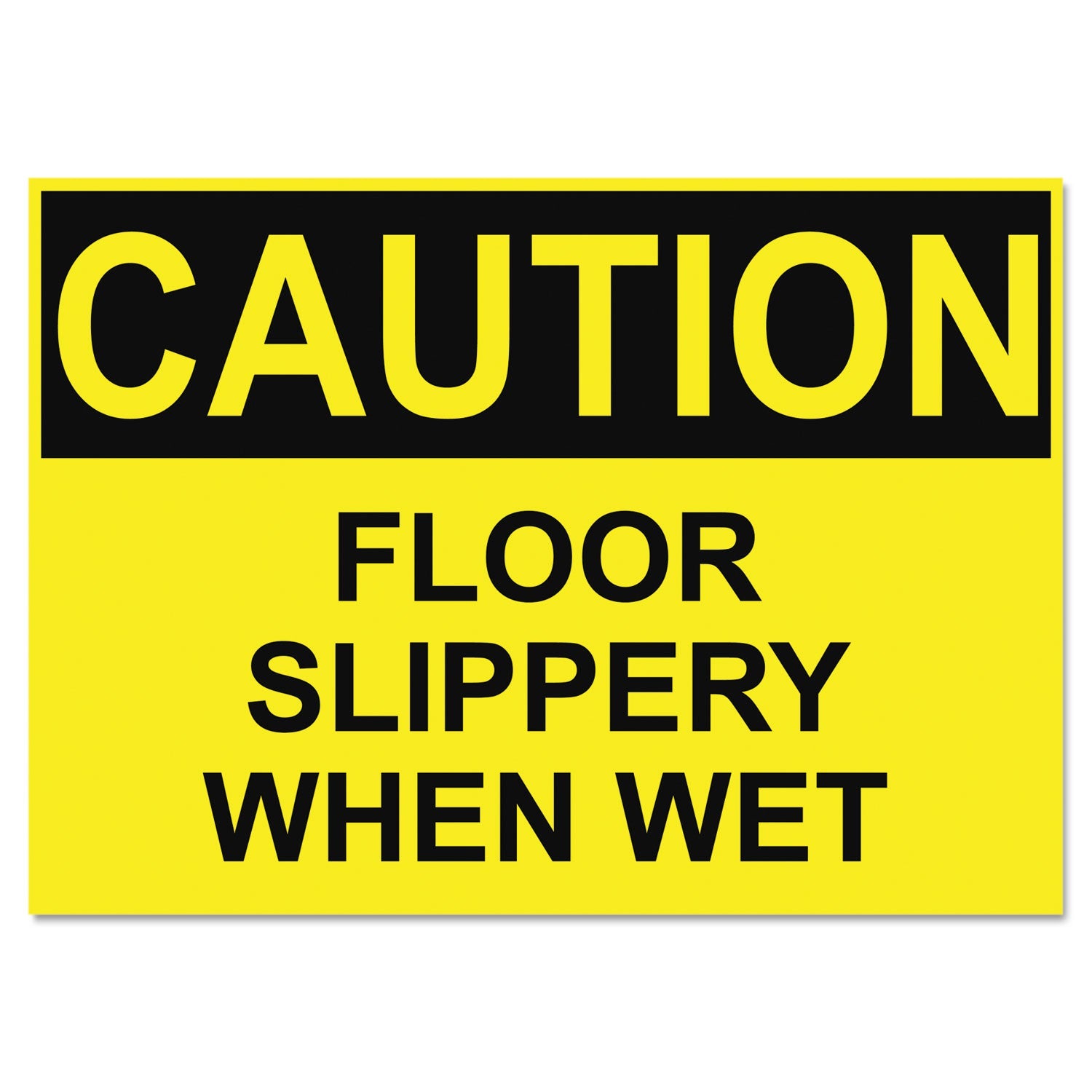 Headline OSHA Safety Signs, CAUTION SLIPPERY WHEN WET, Yellow/Black, 10 x 14