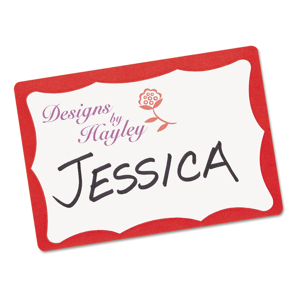 Avery Printable Adhesive Name Badges, 3.38 x 2.33, Red Border, 100/Pack