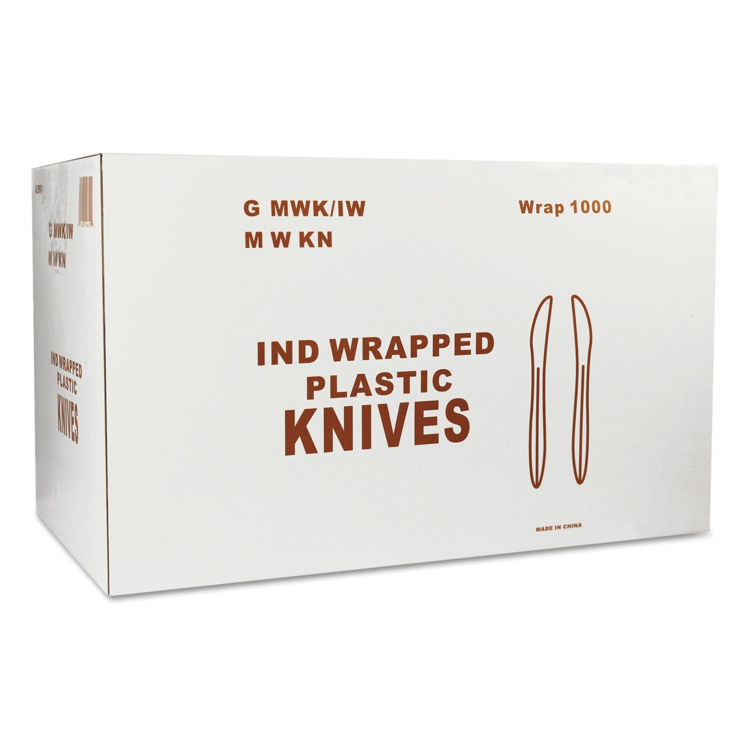 GEN Wrapped Cutlery, 6.25" Knife, Mediumweight, Polypropylene, White, 1,000/Carton