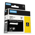 DYMO Rhino Permanent Poly Industrial Label Tape, 0.5" x 18 ft, White/Black Print