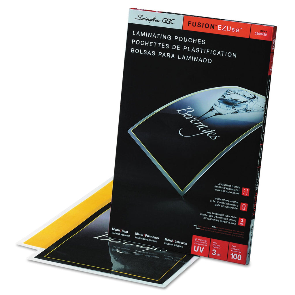 GBC EZUse Thermal Laminating Pouches, 3 mil, 11.5" x 17.5", Gloss Clear, 100/Box