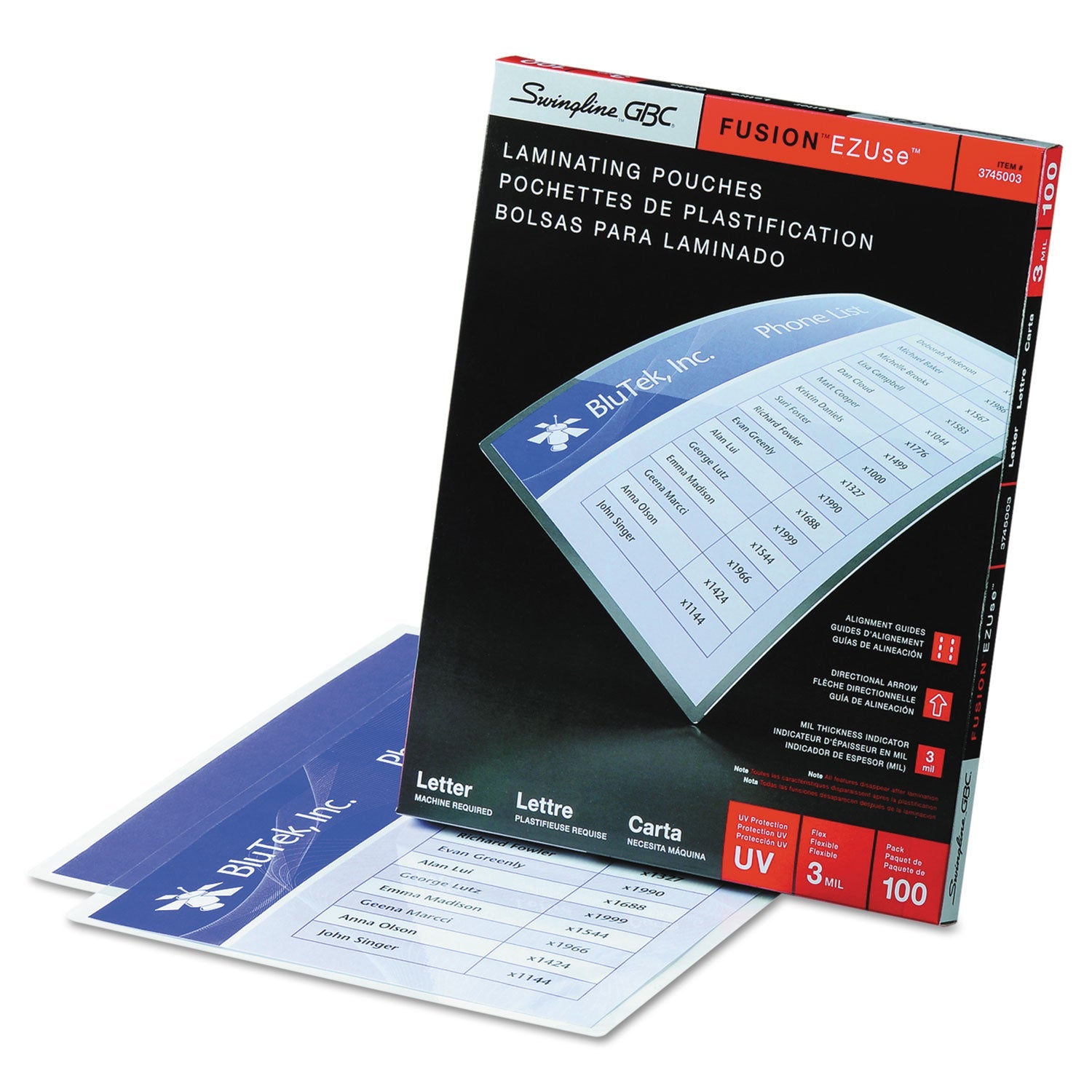 GBC EZUse Thermal Laminating Pouches, 3 mil, 9" x 11.5", Gloss Clear, 100/Box