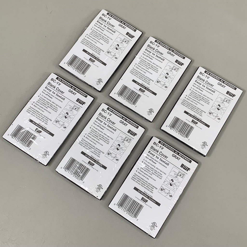 BWF (6 PACK) Single Gang Weatherproof Blank Wallplate Grey BC-1V