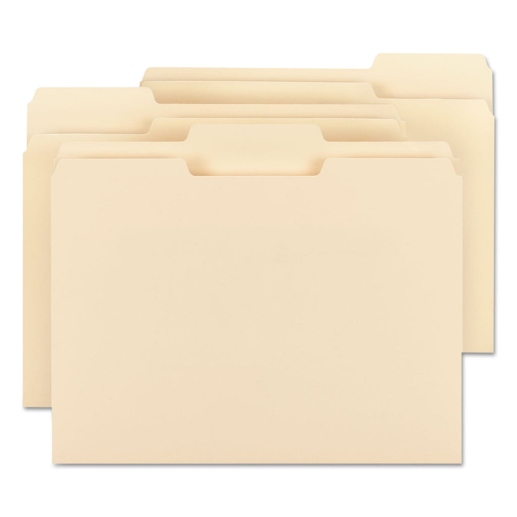 Smead WaterShed/CutLess File Folders, 1/3-Cut Tabs: Assorted, Letter Size, 0.75" Expansion, Manila, 100/Box