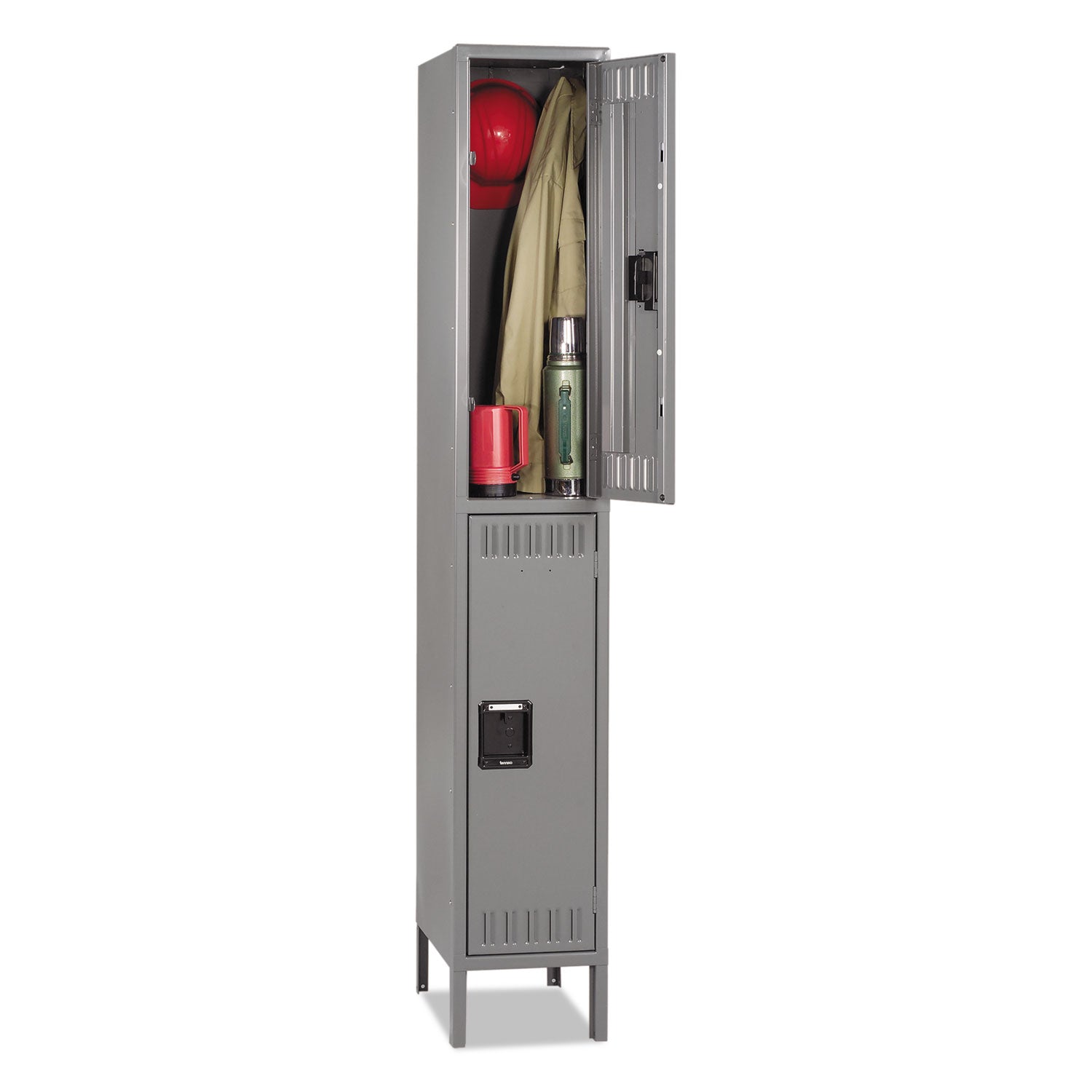 Tennsco Double Tier Locker with Legs, Single Stack, 12w x 18d x 78h, Medium Gray