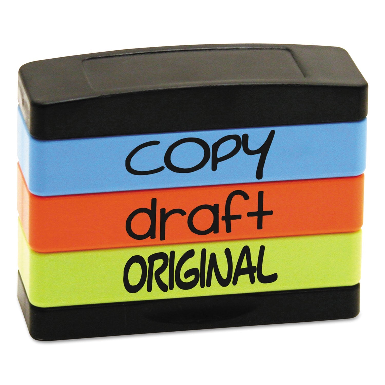 Trodat Interlocking Stack Stamp, COPY, DRAFT, ORIGINAL, 1.81" x 0.63", Assorted Fluorescent Ink
