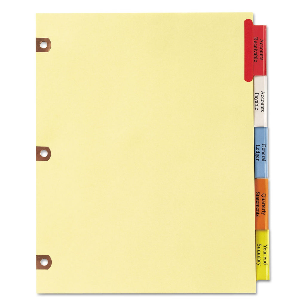 Avery Insertable Big Tab Dividers, 5-Tab, Single-Sided Copper Edge Reinforcing, 11 x 8.5, Buff, Assorted Tabs, 1 Set