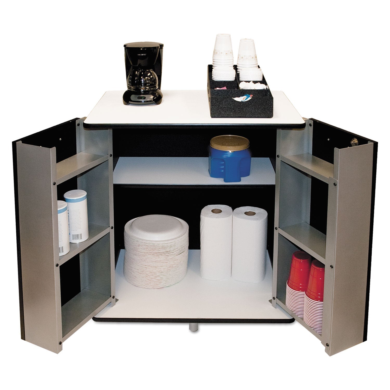 Vertiflex Refreshment Stand, Engineered Wood, 9 Shelves, 29.5" x 21" x 33", White/Black