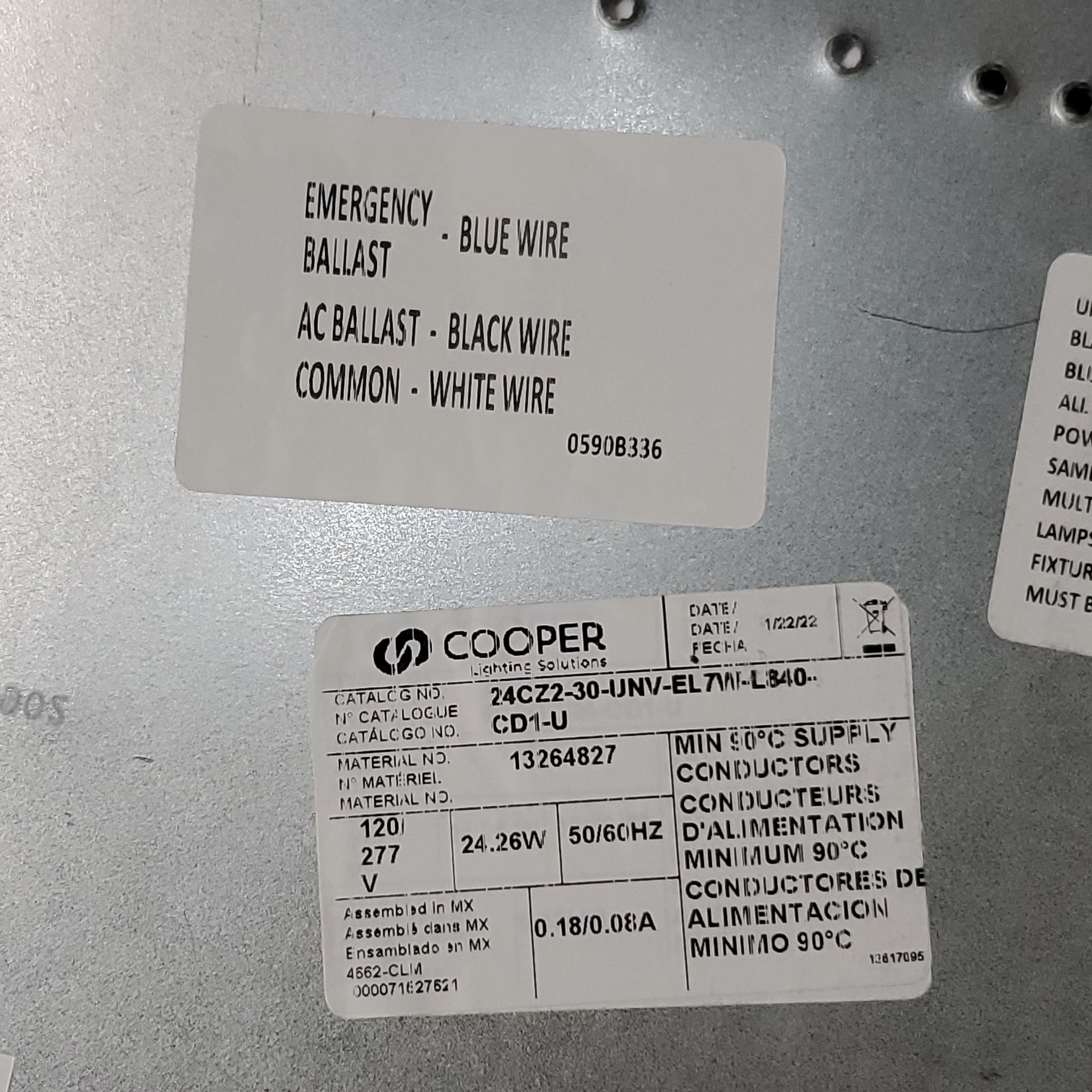 COOPER LIGHTING LED Recessed Troffer Sz 2'x4' 24CZ2-30-UNV-EL7W-L840