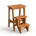 3-in-1 Rubber Wood Step Stool with Convenient Handle-Dark Brown