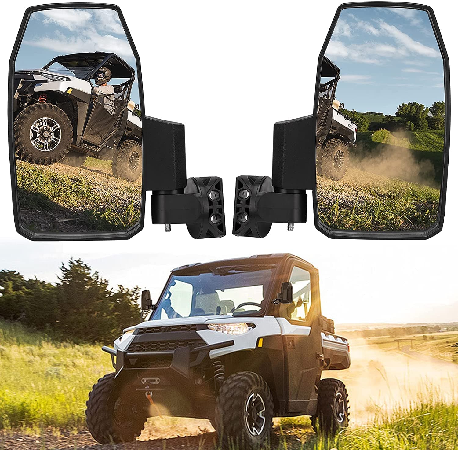 Kemimoto Wider UTV Side Mirrors Fit Polaris Ranger XP/ General/ Defend