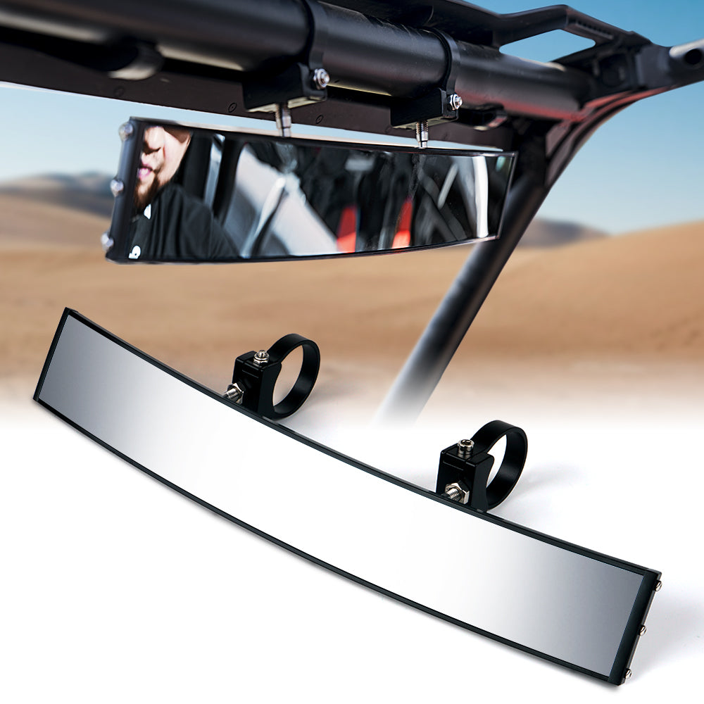UTV Side View Mirrors with LED Spotlights & C-Clamp Brackets