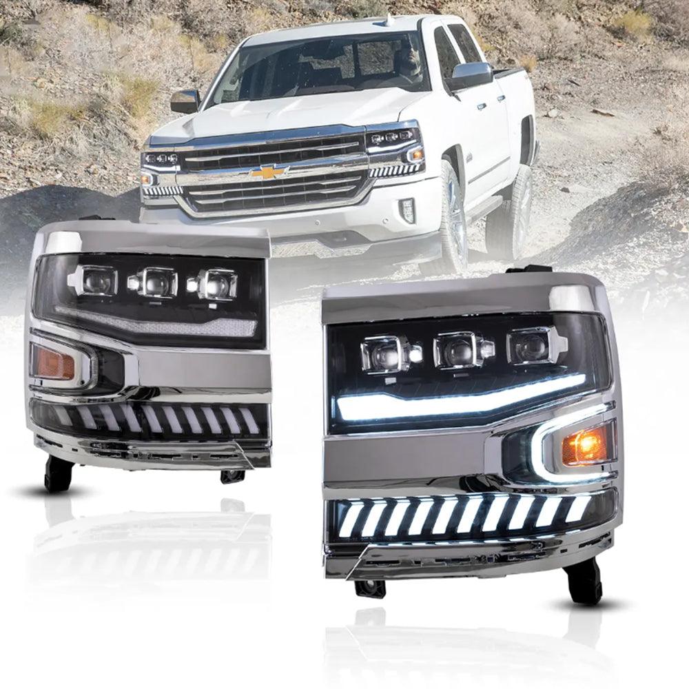 LED Headlight Assembly Dual Beam Projector Black For 2016-2018 Silverado 1500 4th Gen Facelift