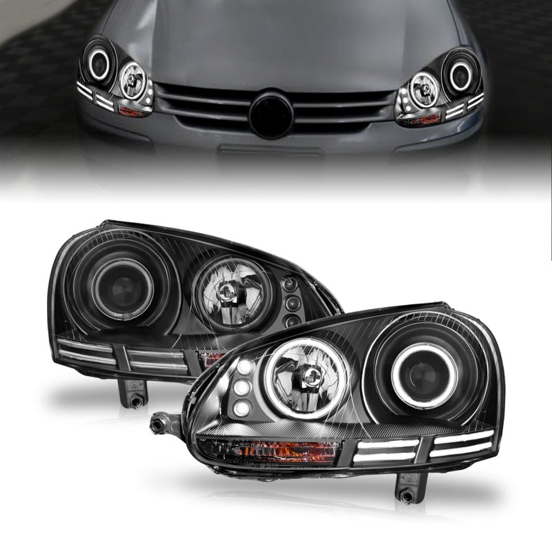 Anzo 2006-2009 Volkswagen Rabbit Projector Headlights w/ Halo Black (CCFL)