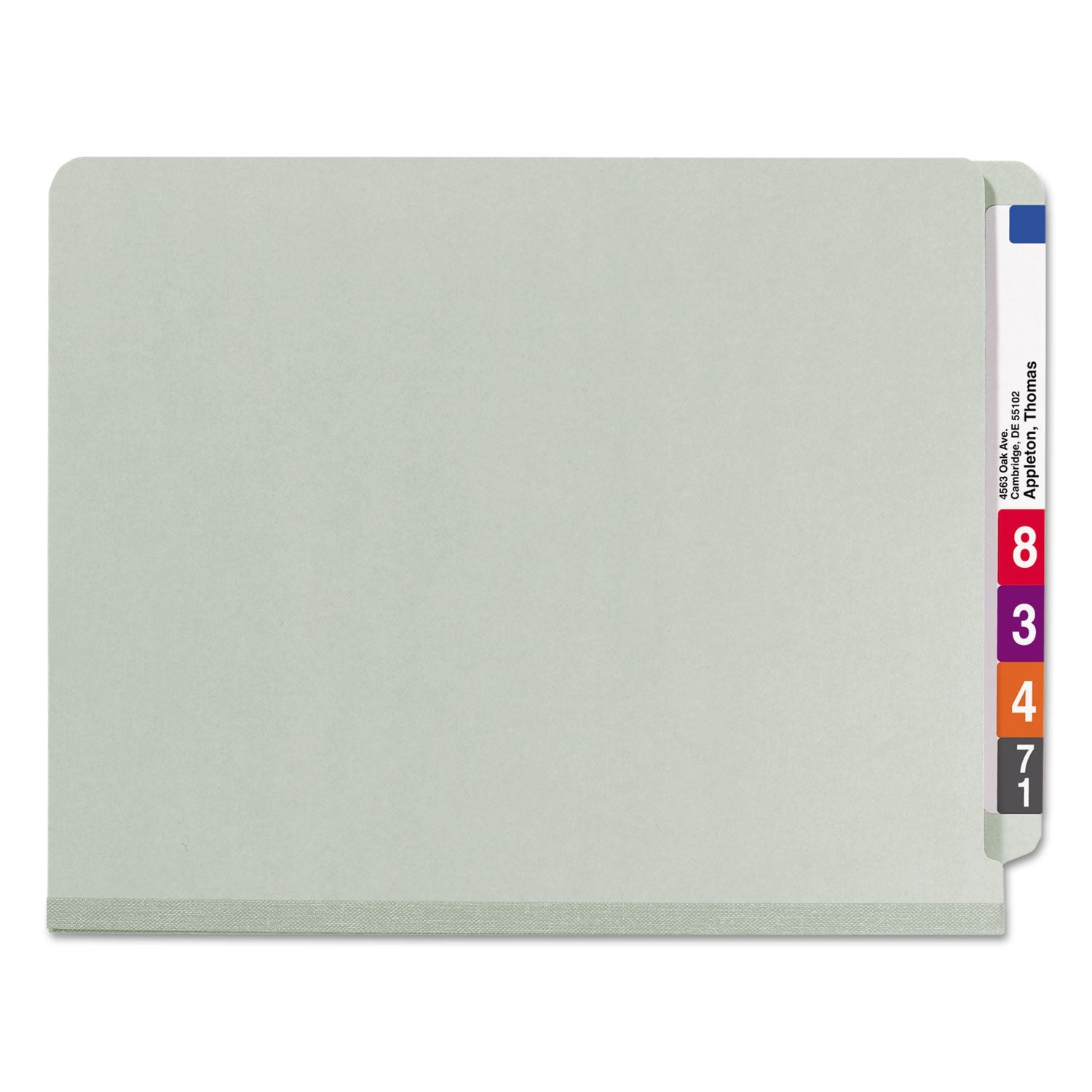 Smead End Tab Pressboard Classification Folders with SafeSHIELD Coated Fasteners, 2 Dividers, Letter Size, Gray-Green, 10/Box