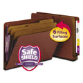 Smead End Tab Pressboard Classification Folders with SafeSHIELD Coated Fasteners, 3 Dividers, Letter Size, Red, 10/Box