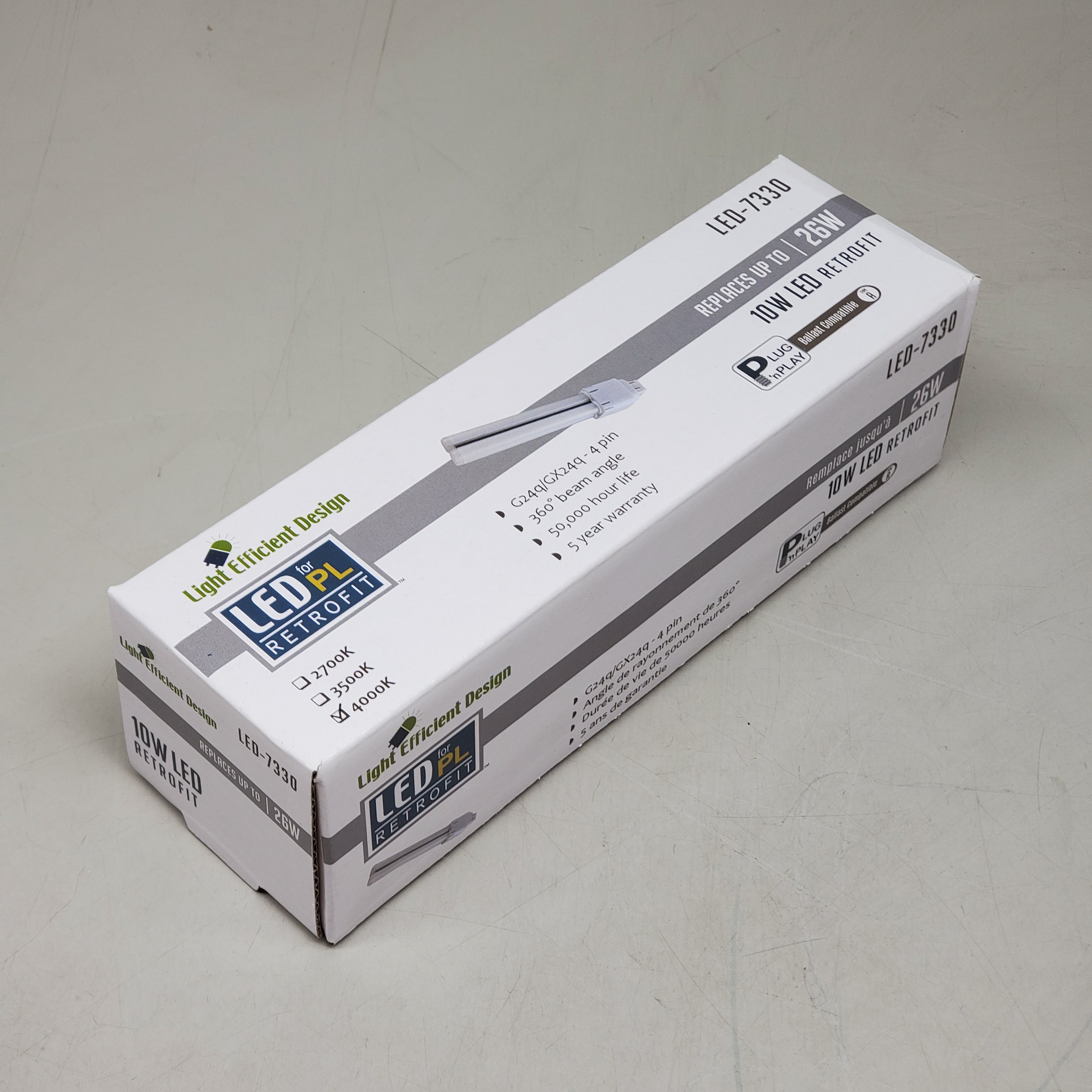 LIGHT EFFICIENT DESIGN 6PK! 10W LED Bulb for PL Retrofit LED-7330 LED-7330-40K-G2